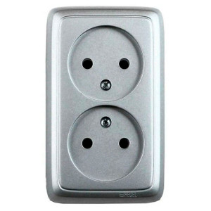 Розетка Hegel Alfa РА16-143-06 двойная без заземления серебро