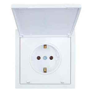 Розетка Lezard Zima 1 место безвинтовой с крышкой с заземлением ПБТ белая