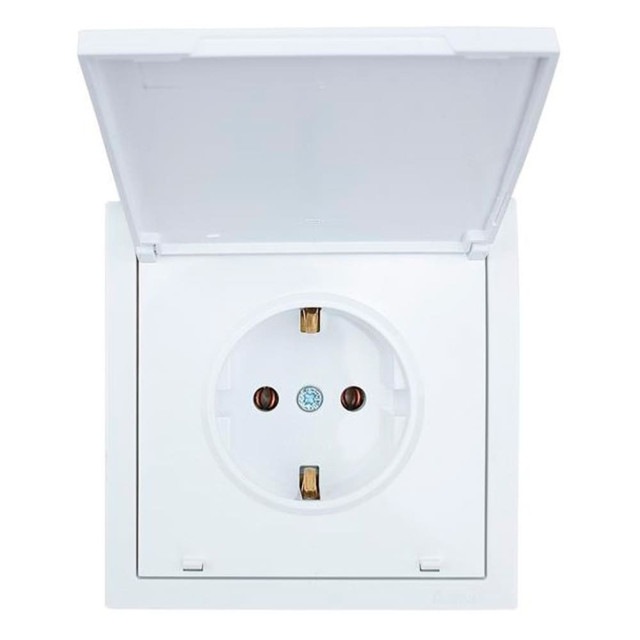 Розетка Lezard Zima 1 место безвинтовой с крышкой с заземлением ПБТ белая