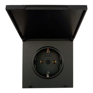 Розетка Lezard Zima 1 место безвинтовой с крышкой с заземлением ПБТ черный бархат