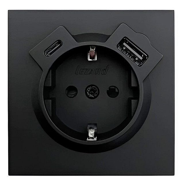 Розетка комбинированная Lezard Zima 704-4288-181TC TC + USB с заземлением черный бархат