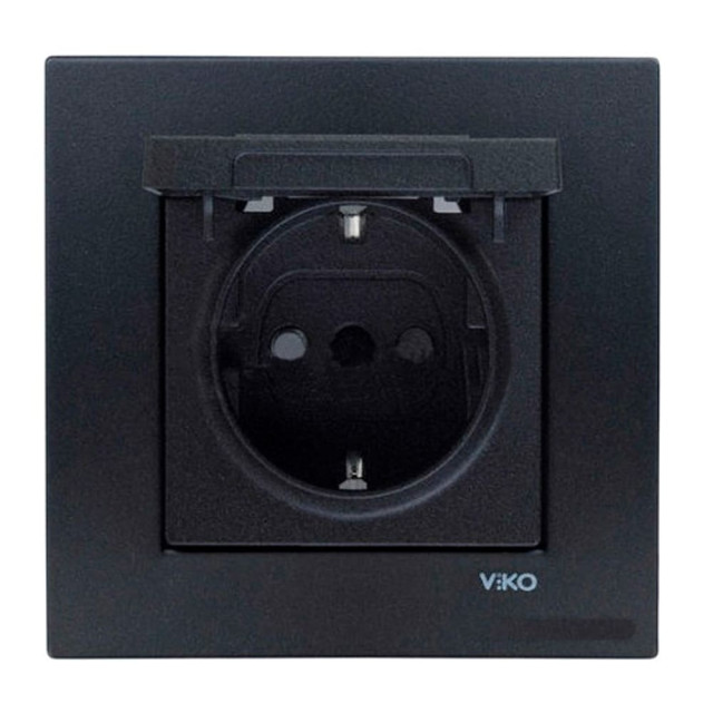 Розетка Viko Novella 92105412 с крышкой дымчатый