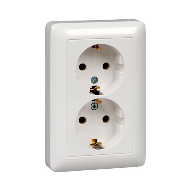 Розетка Schneider Electric Хит RS16-236-В двойная скрытой установки с заземлением без шторок белая
