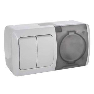 Блок EL-BI Eva 554-011500-922 выключатель 2 клавиши и розетка с крышкой с заземлением наружная