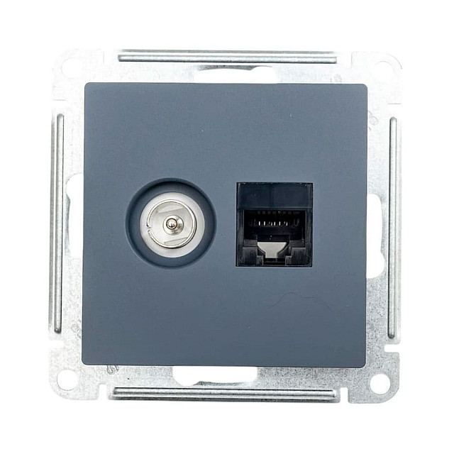 Розетка компьютерная + TB Schneider Electric AtlasDesign ATN000789 двойная RJ45+TV грифель