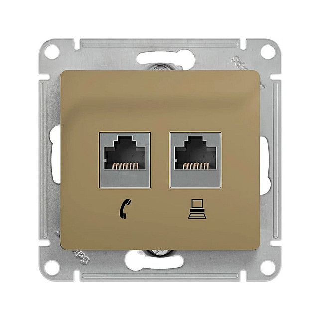 Розетка Schneider Electric Glossa GSL000485 двойная RJ11+RJ45 кат. 5Е титан