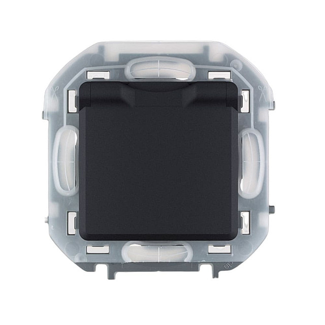 Розетка Legrand Inspiria 673743 2P+E с крышкой со шторками IP44 антрацит