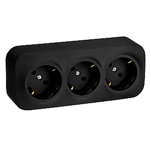 Розетка Legrand Quteo 782473 3*2P+E со шторками со смещением контактов 45° черный матовый