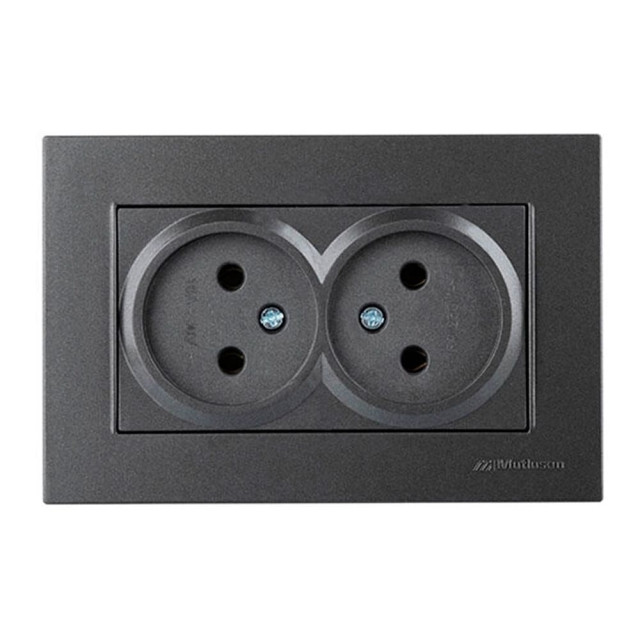 Розетка Mutlusan Rita 2220-203-0295 двойная 2*2P в комплекте с рамкой дымчатый