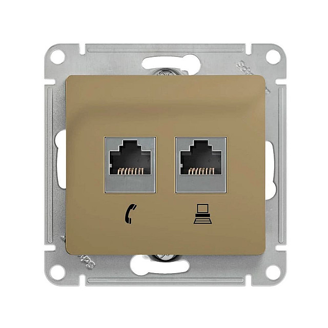 Розетка Schneider Electric Glossa GSL000485 двойная RJ11+ RJ45 кат.5Е титан