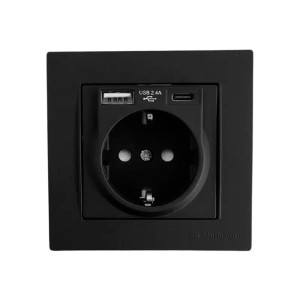 Розетка Mutlusan Rita 2220-629-0295 2P+E,USB Type A USB Type C 2.4 А дымчатая