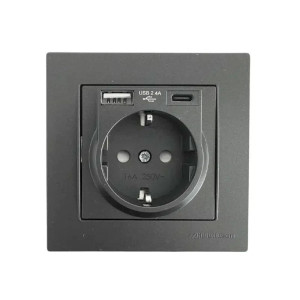 Розетка Mutlusan Rita 2220-629-0284 2P+E USB Type A USB Type C 2.4 А черная матовая