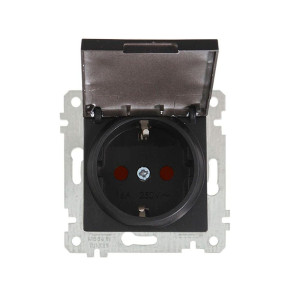 Розетка Mutlusan Rita 2200-611-0284 2Р+Е с крышкой защитные шторки черный матовый