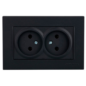 Розетка Mutlusan Rita 2220 202 0284 2 места 2*2P в комплекте с рамкой черный матовый