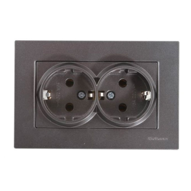 Розетка Mutlusan Rita 2220 203 0295 двойная 2*2P+Е в комплекте с рамкой дымчатый
