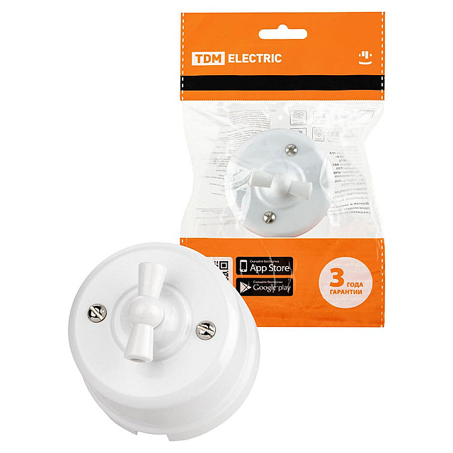 Выключатель поворотный TDM Electric Виви SQ1820-1006 2 клавиши с ручкой бантик белый