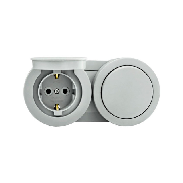 Блок Ovivo Xone 406-240000-923 выключатель 1 клавиша + розетка с заземлением с крышкой серый