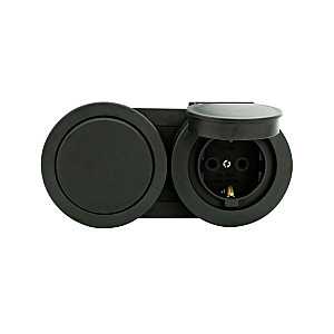 Блок Ovivo Xone 406-250000-923 выключатель 1 клавиша + розетка с заземлением с крышкой черный
