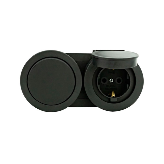 Блок Ovivo Xone 406-250000-923 выключатель 1 клавиша + розетка с заземлением с крышкой черный