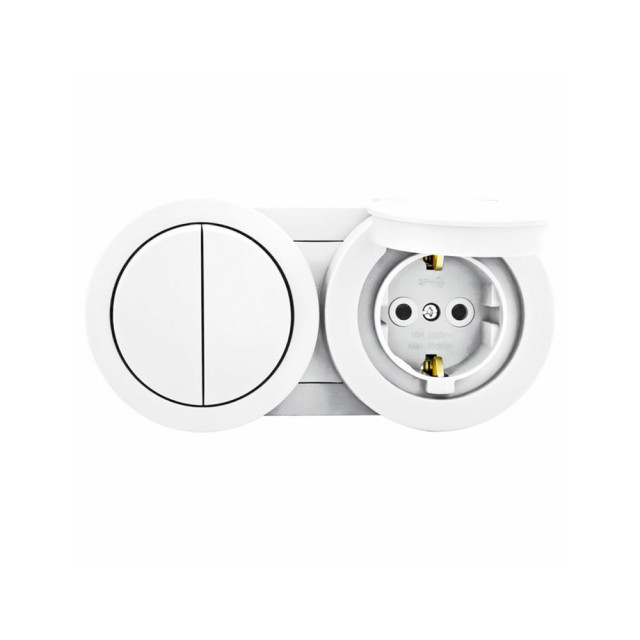 Блок Ovivo Xone 406-010000-925 выключатель 2 клавиши + розетка с заземлением с крышкой белый