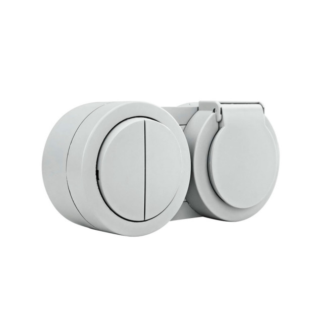 Блок Ovivo Xone 406-240000-925 выключатель 2 клавиши + розетка с заземлением с крышкой серый