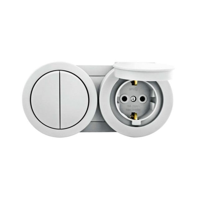 Блок Ovivo Xone 406-240000-925 выключатель 2 клавиши + розетка с заземлением с крышкой серый