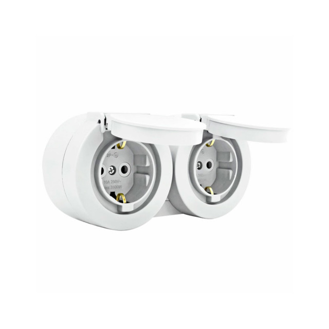 Розетка Ovivo Xone 406-010000-924 2 гнезда с заземлением с крышкойбелая