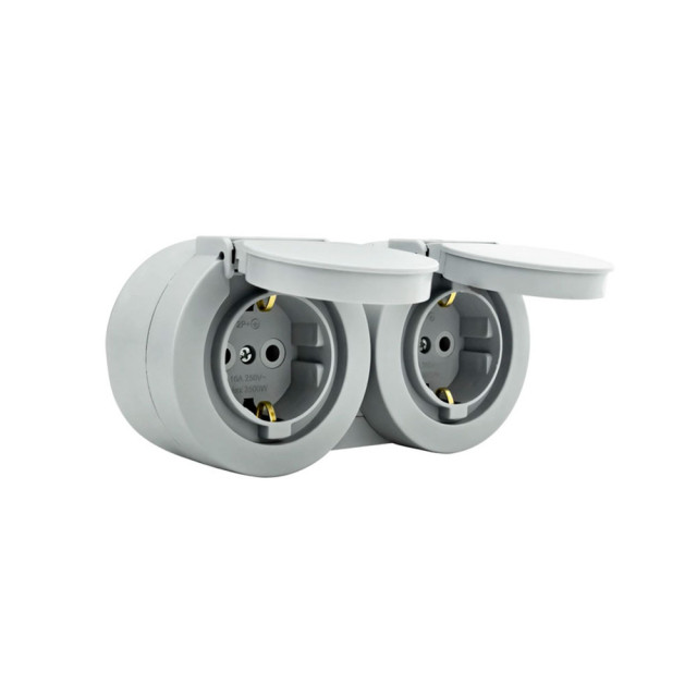 Розетка Ovivo Xone 406-240000-924 2 гнезда с заземлением с крышкой серая