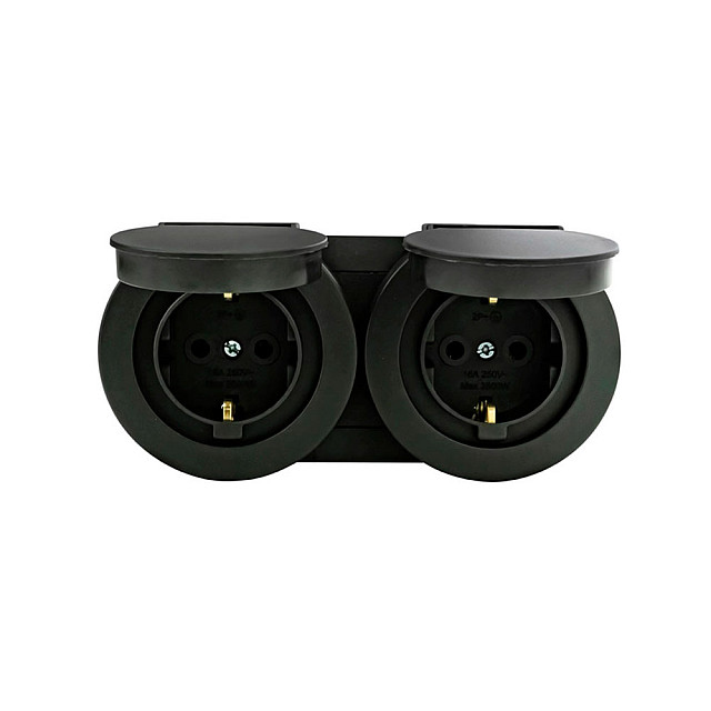 Розетка Ovivo Xone 406-250000-924 2 гнезда с аземлением с крышкой черная