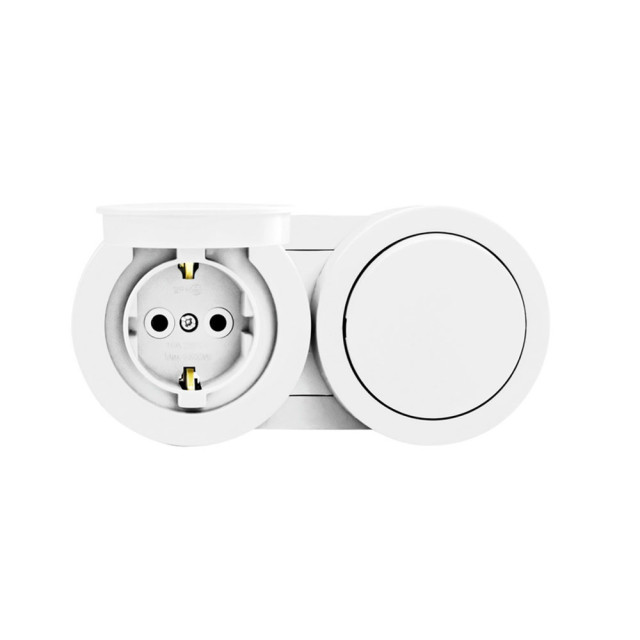 Блок Ovivo Xone 406-010000-923 выключатель 1 клавиша + розетка с заземлением с крышкой белый