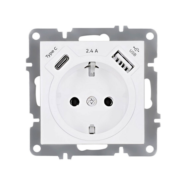 Розетка Arvia Electric Karen 50 01 1000 301 с заземлением USB TYPE C белая механизм