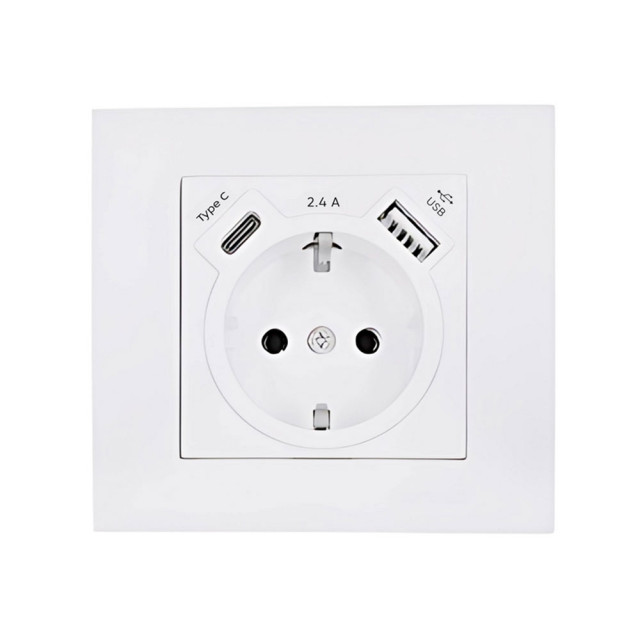 Розетка Arvia Electric Karen 50 01 1000 301 с заземлением USB TYPE C белая механизм
