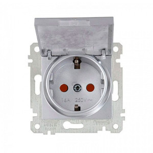 Розетка Mutlusan Rita 2200-611-0282 2P+E с крышкой защитные шторки нержавеющая сталь