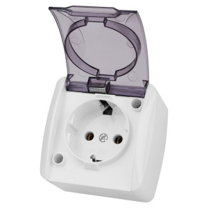 Розетка TDM Electric Селигер SQ1818-0007 2П+3 открытой установки IP54 16А с прозрачной крышкой белая