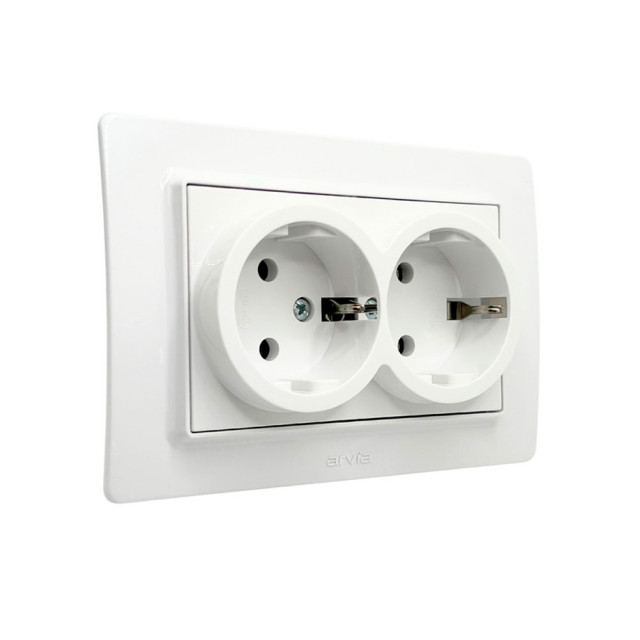 Розетка Arvia Electric Mikra 22 01 1000 907 2 места с заземлением белая