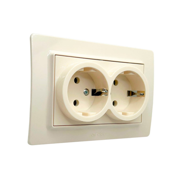 Розетка Arvia Electric Mikra 22 02 1000 907 2 места с заземлением крем