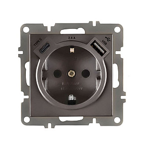 Розетка Arvia Electric 50 06 2000 301 с заземлением USB + TYPE C антрацит механизм