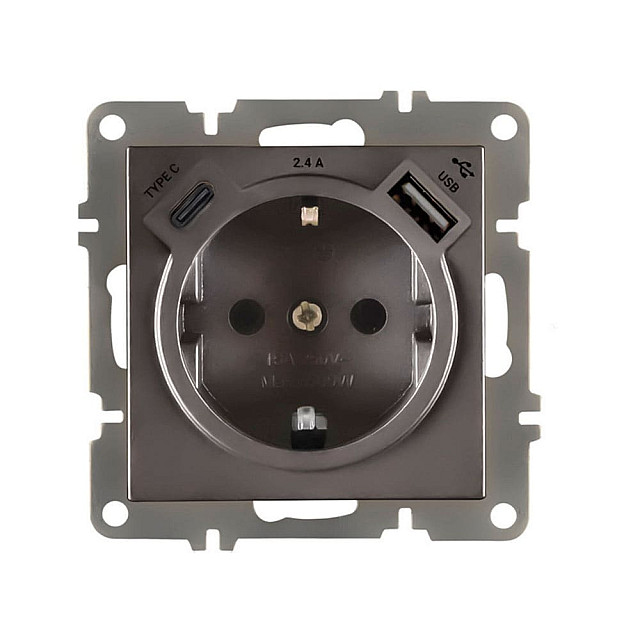 Розетка Arvia Electric 50 06 2000 301 с заземлением USB + TYPE C антрацит механизм