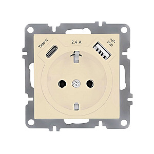 Розетка Arvia Electric 50 02 1000 301 с заземленим USB + TYPE C крем механизм