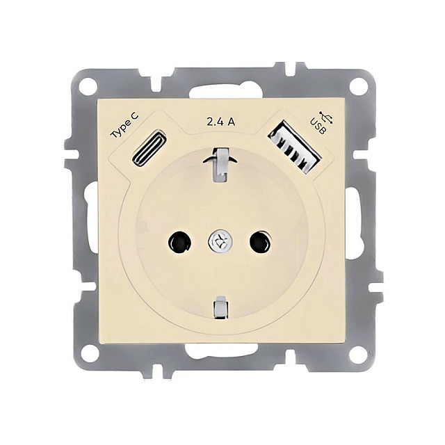 Розетка Arvia Electric 50 02 1000 301 с заземленим USB + TYPE C крем механизм