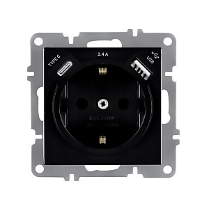 Розетка Arvia Electric 50 07 2000 301 с заземлением USB + TYPE C черный  механизм