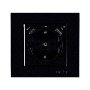 Розетка Arvia Electric 50 07 2000 301 с заземлением USB + TYPE C черный  механизм