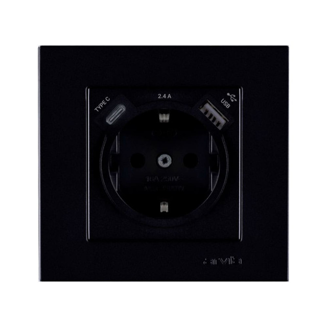 Розетка Arvia Electric 50 07 2000 301 с заземлением USB + TYPE C черный  механизм