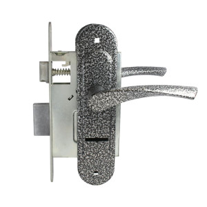 Замок врезной Птимаш 3В9-4.07 с ручкой с пружиной серебро