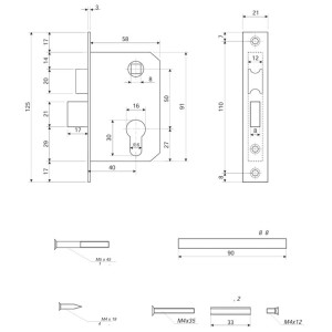 Замок врезной Avers 0823/60-С-AB