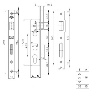 Замок врезной Kale Kilit 153 A 35 мм никель