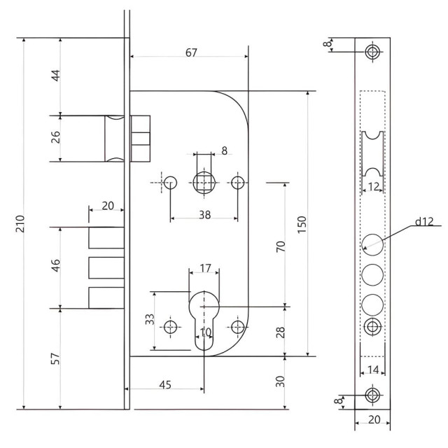 Замок врезной Vela 1523-СR