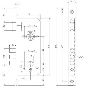 Замок врезной Vela 2600-CR хром