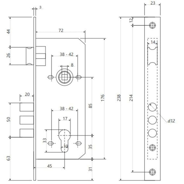 Замок врезной Vela 2600-CR хром