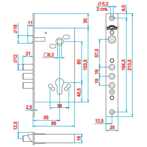 Замок врезной Эльбор Кремень 1.03.25 никель
